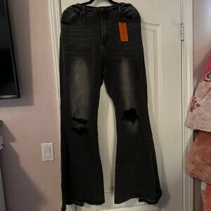 Risen 3x black flare distressed jeans